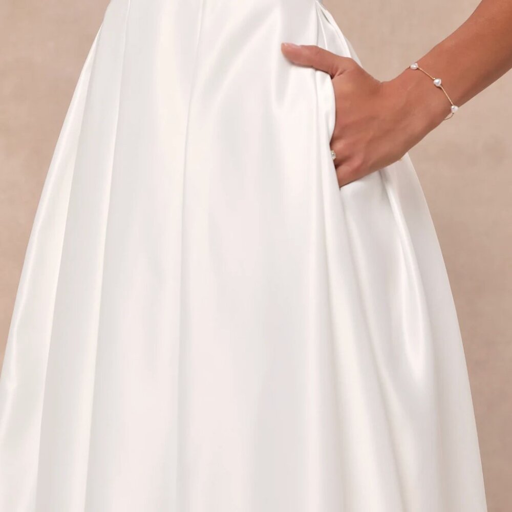 Lulus Extraordinary Vow White Off-the-shoulder Maxi Dress With Pockets - Size M - Picture 3 of 6